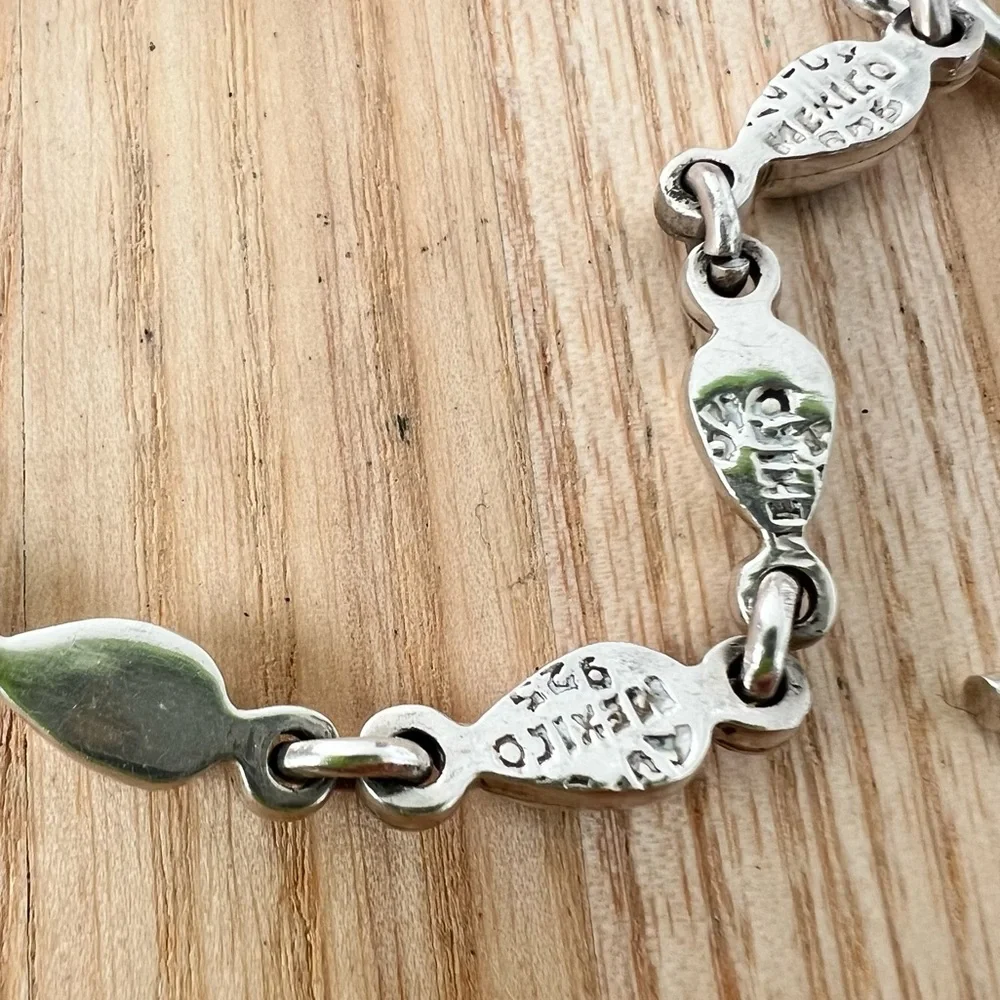 Taxco Sterling silver green malachite teardrop linked bracelet anklet chain
